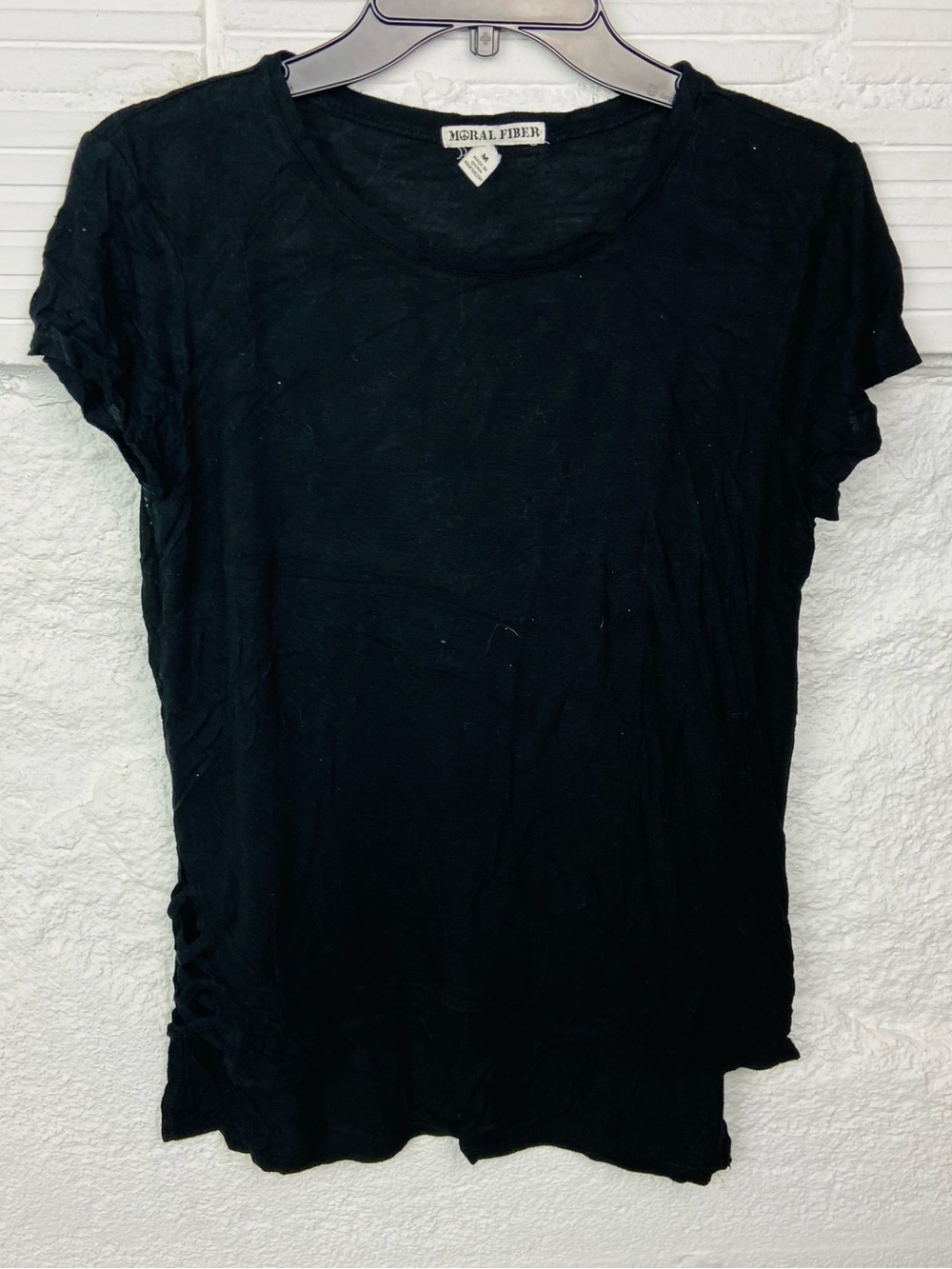 Moral Fiber Black Crew Neck stretch Tee size medium